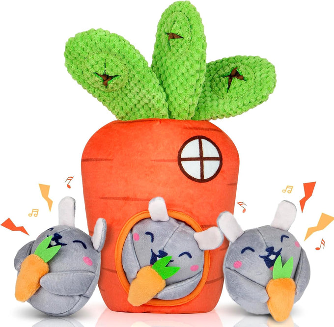 Carrot and Bunny Squeaky Dog Puzzle Toy Set, 4 Pack, Interactive Dog Toys for Small Medium Dogs, Training and Cleaning