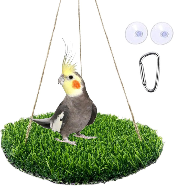 flidrunest large bird foraging mat toys natural bird grass hammock swing toy with hooks climbing perch hanging toy for parakeets and parrots