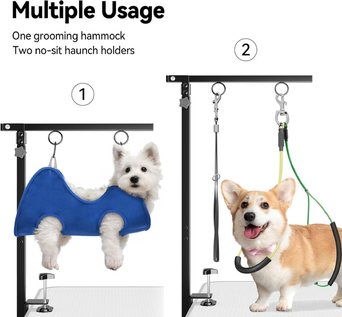 Foldable dog grooming arm for small medium dogs with adjustable height 26-40" and no-sit holder