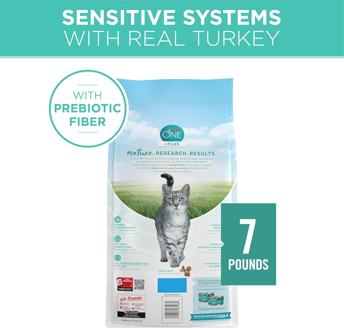purina one sensitive stomach natural dry cat food 7 lb bag with turkey first ingredient