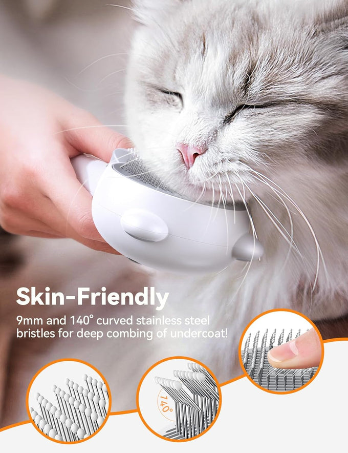 Cat Steam Brush with Release Button, Dual Speed Spray, USB Rechargeable Grooming Supplies for Indoor Cats