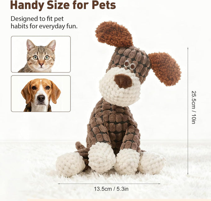 Brown Durable Dog Stuffed Toy for Aggressive Chewers, Interactive Squeaky Teething Toy for Small Medium Large Dogs Puppy