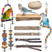 7-pack parakeet natural wood toys for small birds parrot hanging cage toy perch stand