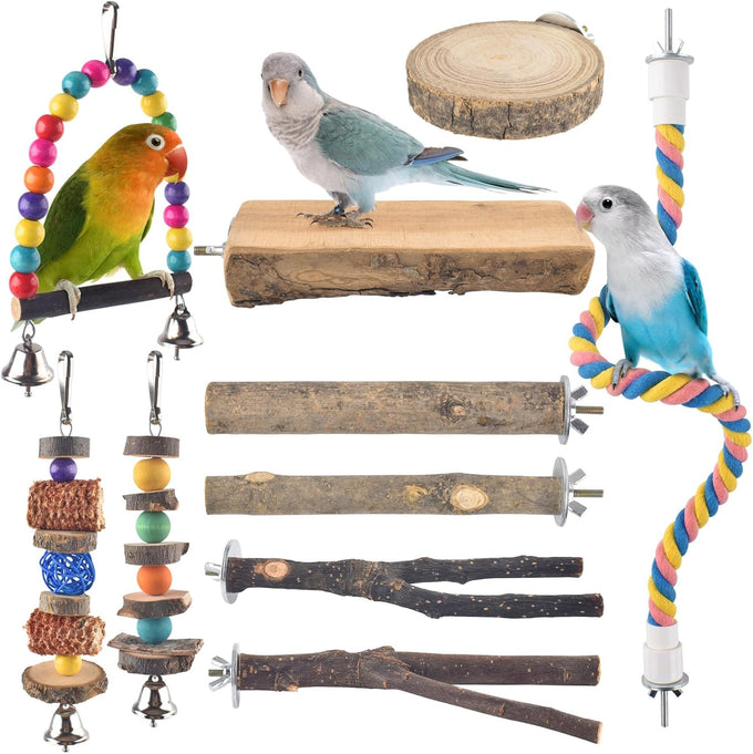 7-pack parakeet natural wood toys for small birds parrot hanging cage toy perch stand