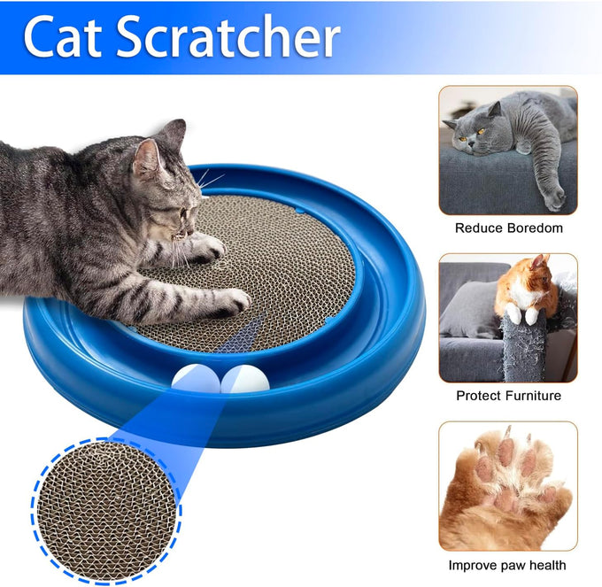 lyctdd Interactive Blue Cat Ball Track Toy with Scratching Board & Exercise Set for Indoor Cats and Kittens