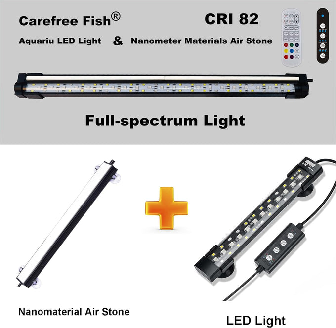 Carefree 24/7 Mode Submersible LED Aquarium Light with Full Spectrum CRI 82~85, Nanometer Materials, and Air Stone