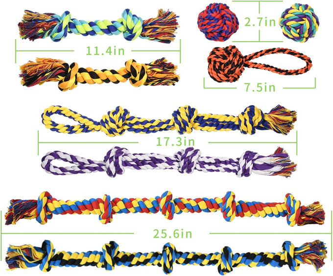 SharlovY Large Tough Chew Toys for Aggressive Chewers, 9-Kit Cotton Rope Toys Set for Medium-Large Breed Dogs