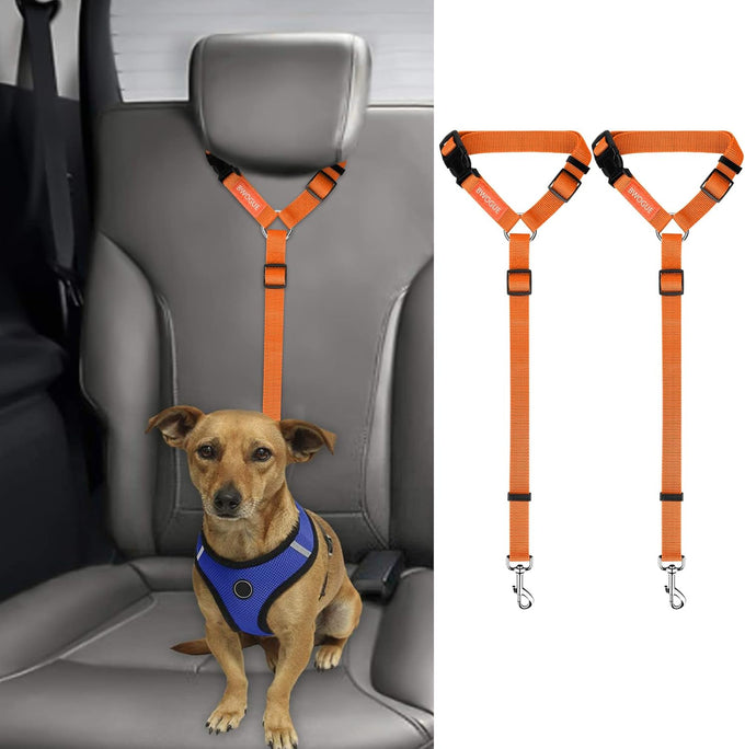 Bwogue 2-packs adjustable nylon dog cat car headrest restraint safety seat belt strap harness