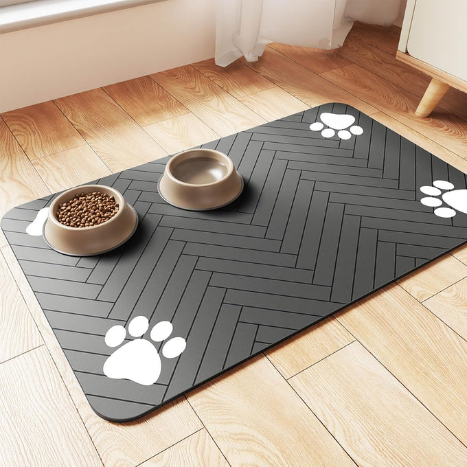Absorbent Pet Feeding Mat with Waterproof Backing for Food and Water Bowls - 20"x12" Striped Dark Gray