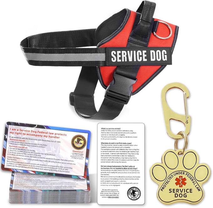 Opstin service dog vest with ID tag and 50 ADA cards, service dog harness in sizes X small to XX large, metal dog tag with ruggedized clip
