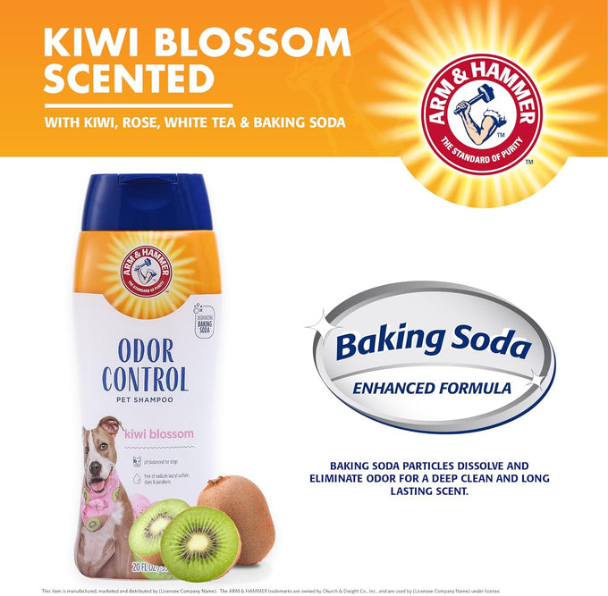 Arm & Hammer Deodorizing Dog Shampoo with Baking Soda, Tearless Moisturizing Formula, Fresh Kiwi Blossom Scent, 20 Fl Oz