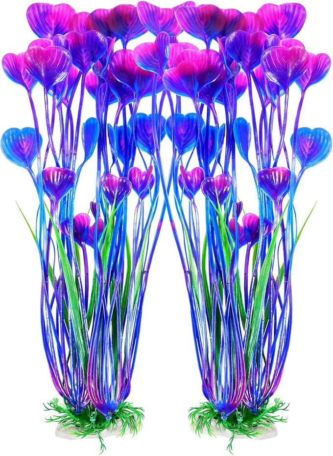 aquaneat artificial fish tank plants, 15.5 inch purple decorations, 2pcs, plastic aquarium accessories large