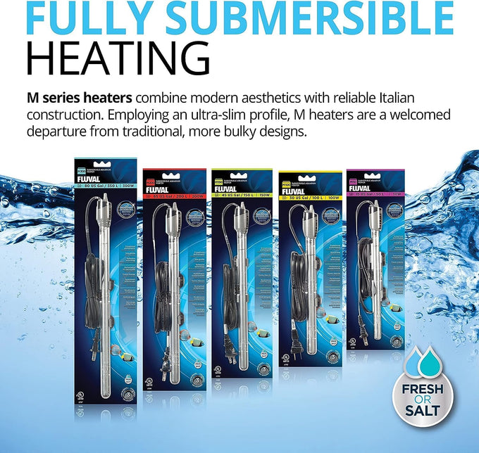 fluval m 200-watt submersible aquarium heater with mirror technology for freshwater and saltwater tanks up to 65 gallons