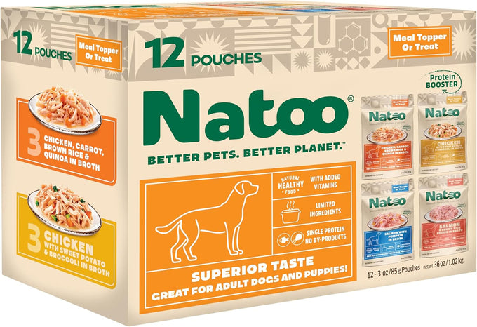 Nattoo chicken sweet potato broccoli dog treat topper for picky eaters and puppies 3 oz case of 20