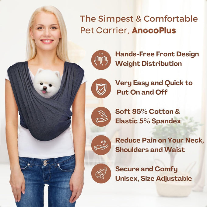 anccoplus charcoal black hands-free front facing small dog carrier with adjustable size