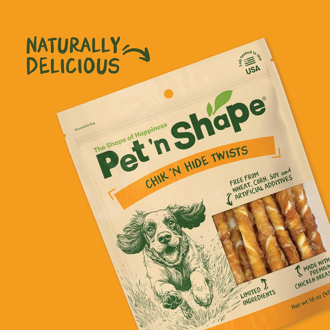 Pet 'n Shape Chik 'n Hide Twists 100% Natural Chicken Rawhide Dog Treats, Small, 16 oz, Grain Free