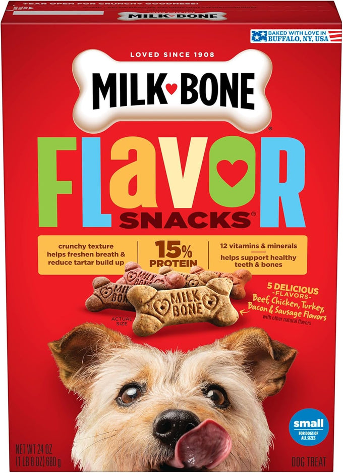Milk-Bone Flavor Snacks dog treats, small biscuits, 24-ounce box, 5 natural flavors, 15% protein