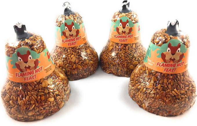 Mr. Bird 4-PACK Flaming Hot Feast Bird Seed Bell - 5 Inch x 4 Inch Wild Bird Deterrent
