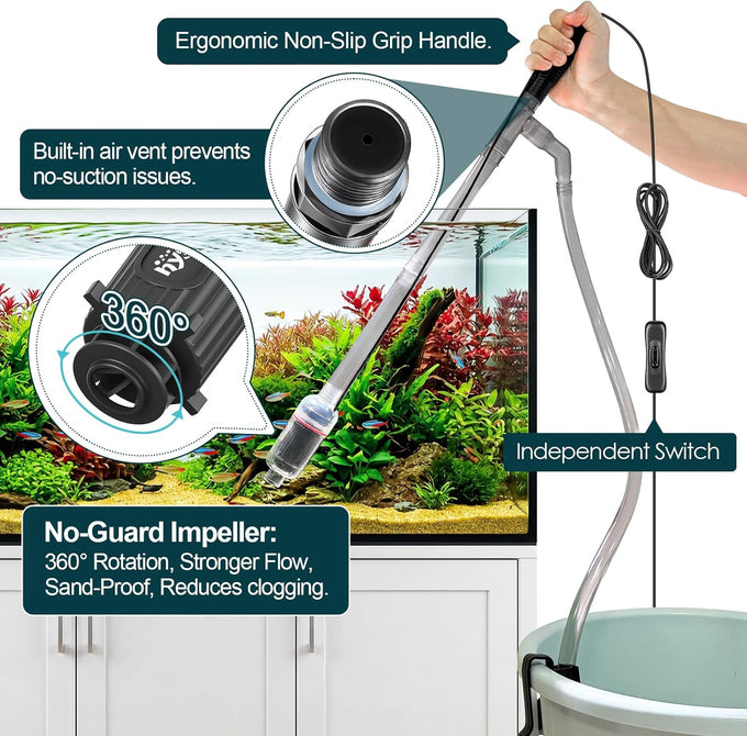 hygger electric aquarium gravel cleaner, 528gph fish tank vacuum, 5-in-1 automatic sand washer water changer cleaning kit