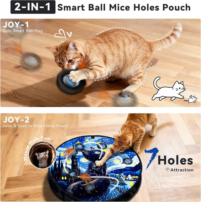 starry night interactive cat toy with motion activated ball and 7-hole play mat for indoor cats