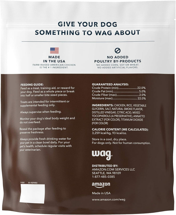 Amazon Brand Wag Dog Treats Chicken and Waffle Bites Farm-Raised Chicken Resealable Pack 24 Oz