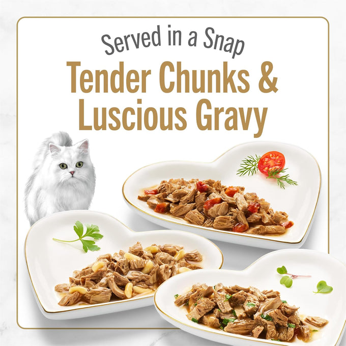Purina Fancy Feast Gourmet Wet Cat Food Variety Pack Petites Gravy Collection 2.8 oz break-apart tubs 48 servings per pack of 24