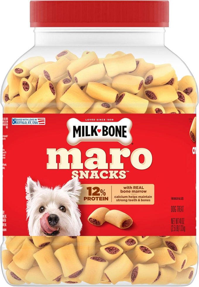 Milk-Bone MaroSnacks Small Dog Treats with Real Bone Marrow, 40 Oz Canister, Crunchy Outside, 10 Calories Each