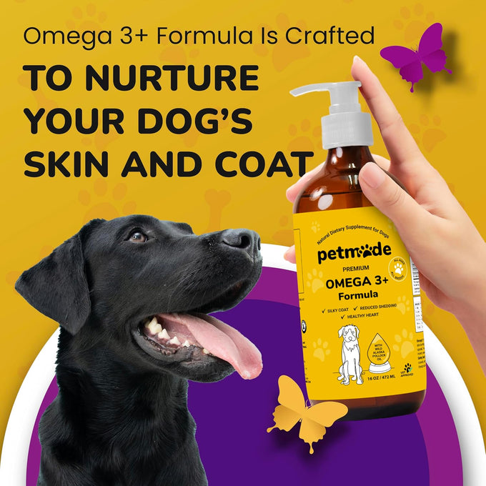 Omega 3 Fish Oil for Dogs Skin and Coat - Wild Alaskan Pollock Oil Liquid EPA & DHA Supplements 16 Fl Oz