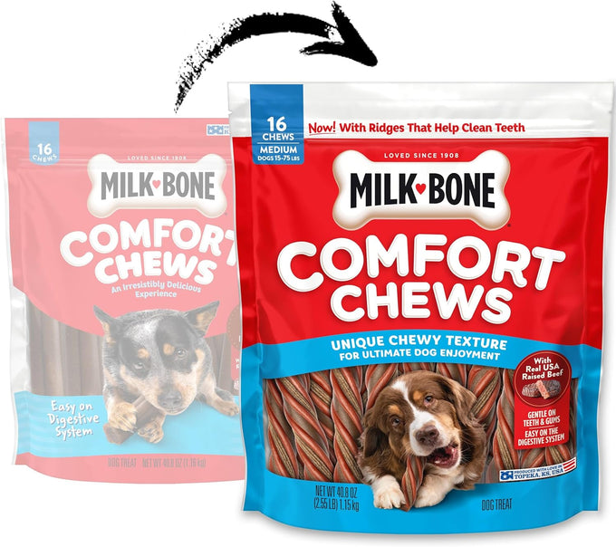 Milk-Bone Comfort Chews 40.8 oz. bag, 16 Chews with Unique Chewy Texture and Real Beef