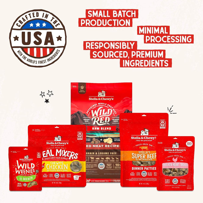 Stella & Chewy's premium freeze-dried raw beef heart dog treats, single ingredient, no additives, 3oz bag, perfect for training and picky eaters