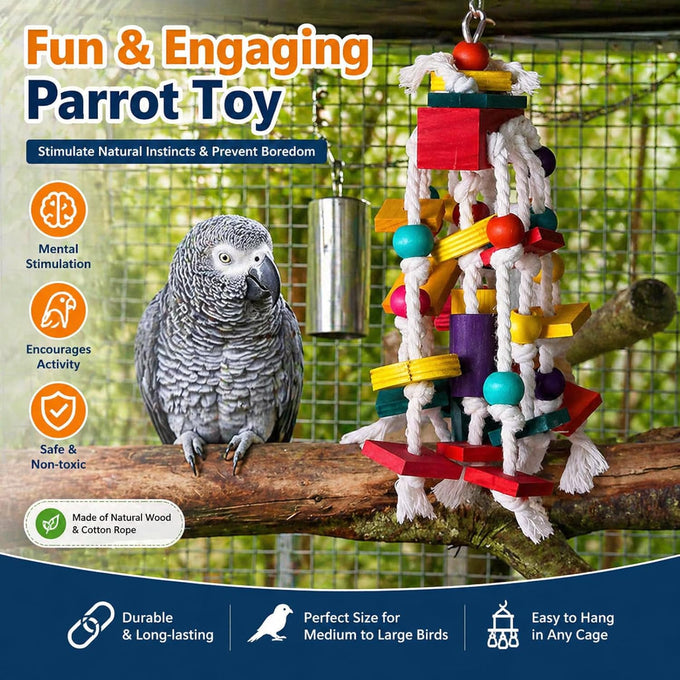 Rypet Parrot Cage Bite Wooden Block Toy for Small Medium African Greys Parrots Birds