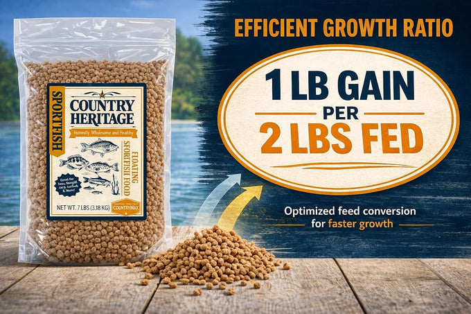 CountryMax Floating Sportfish Game Fish Food 32% Protein 7 lb Bag for Bass Bluegill Catfish Carp Minnows and More Pond and Lake Use