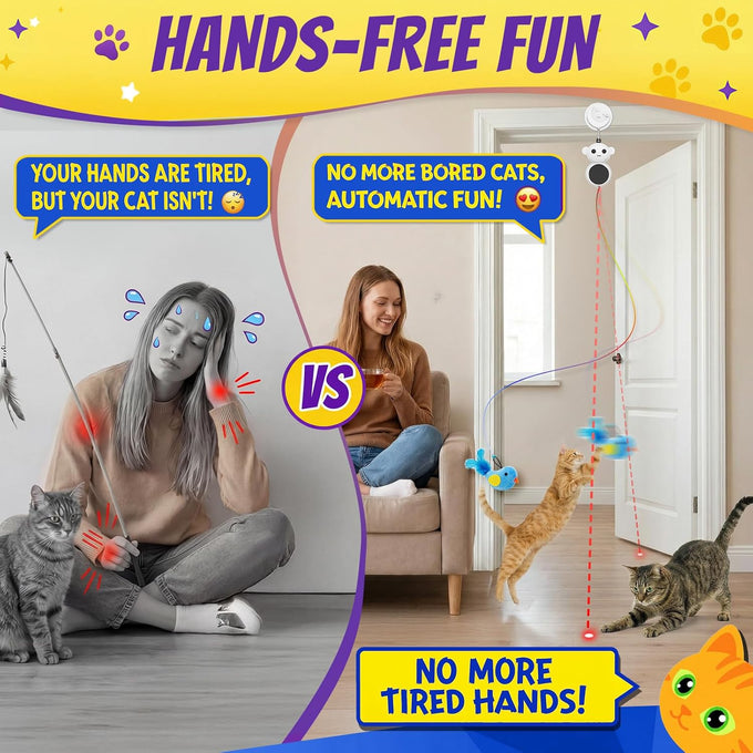 Interactive 2-in-1 Laser Pointer Cat Toy with Flying Bird and Smart Moving Wand