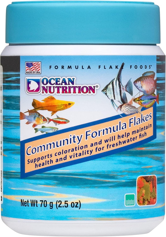 Ocean Nutrition community formula flake fish food for freshwater fish - Natural Ingredient Fish Food Flakes made in USA 2.5 oz 70g