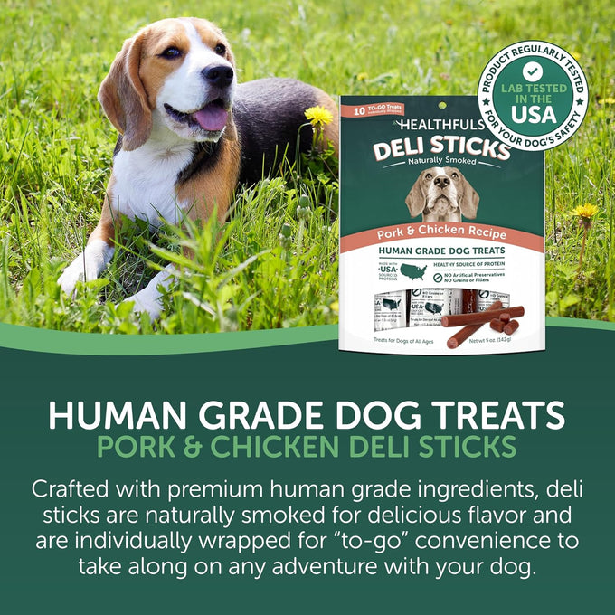 Healthfuls Deli Sticks Pork and Chicken Dog Treats, 10 Count Bag, Gluten-Free, Human-Grade, Soft and Chewy