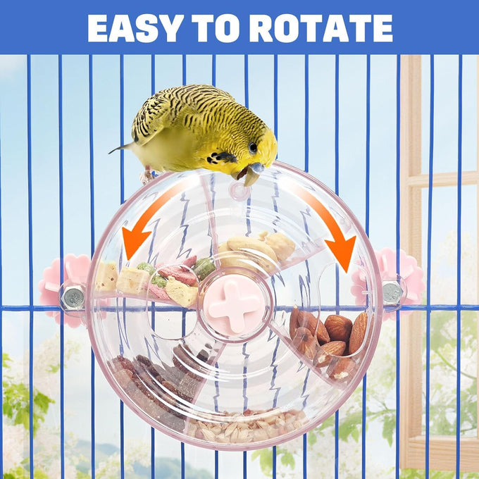 bnosdm pink creative bird feeder with seed food rotating wheel for parrot puzzle toys