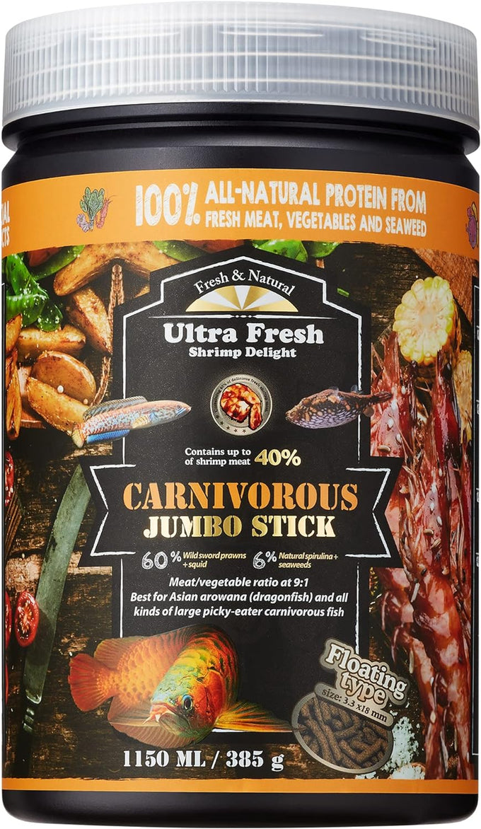 Ultra Fresh Monster Fish Food, Wild Sword Prawns, Carnivorous Jumbo Stick for Oscars and Tropical Fish, 3.53 oz