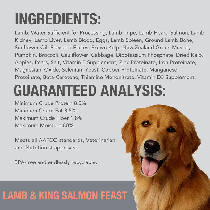 K9 Natural Lamb & King Salmon Wet Dog Food Pate, Grain-Free Premium Canned Dog Food, with Grass-Fed New Zealand Lamb, Salmon, Organs, & Ground Bone, Complete Meal for All Life Stages, 13oz, Pack of 12