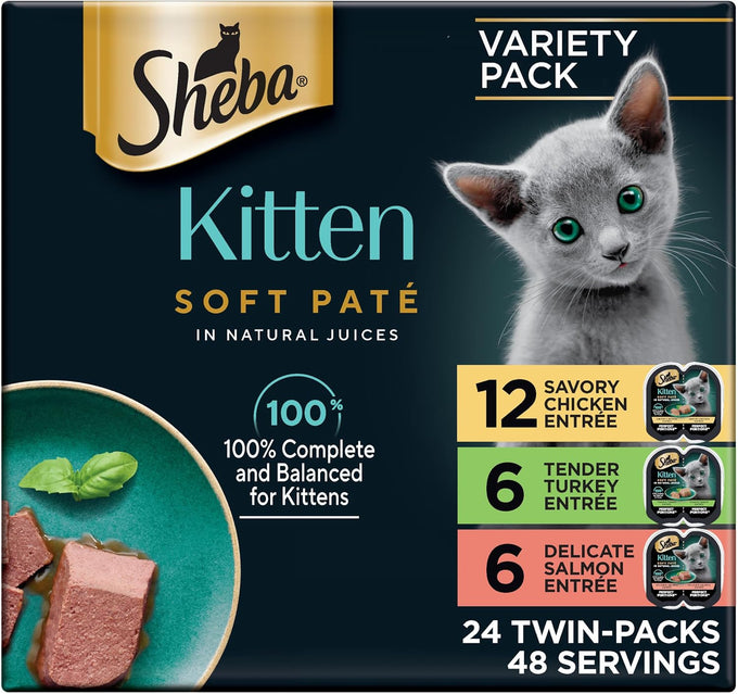 sheba perfect portions kitten wet cat food, 2.6 oz twin-pack trays, 24 count, 48 servings