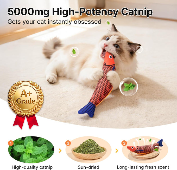 Potaroma 9.4 Inches Catnip Crinkle Soft Plush Cat Toys Saury Fish Kicker for All Breeds Interactive Kitten Indoor Exercise Toy 3 Pack