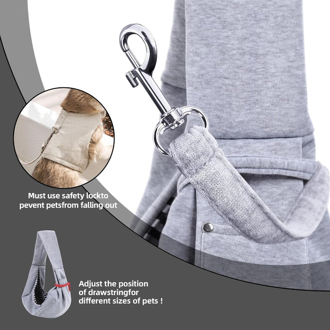 Gray Reversible Dog Carrier Sling with Storage Pocket for Small Dogs and Cats, 21 x 12 inches, 12 pounds