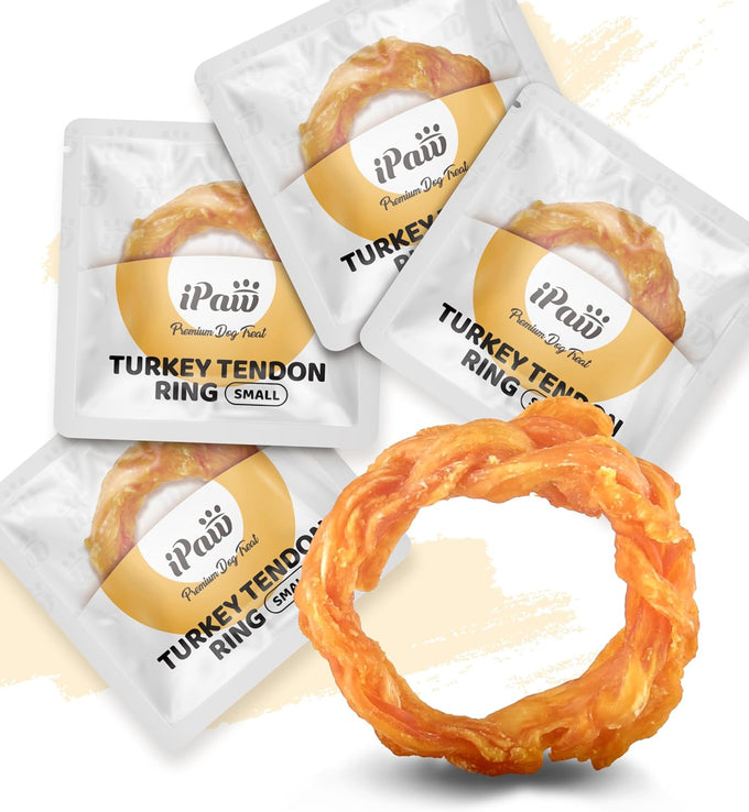 iPaw 10 Pcs Single Protein Hypoallergenic All Natural Turkey Tendons for Small Dogs Ring