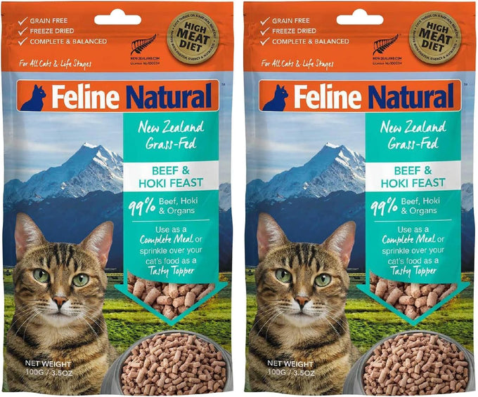 New Zealand made feline dry cat food with 98% high protein meat, organs, & seafood, grain-free, no artificial additives, beef, 11oz
