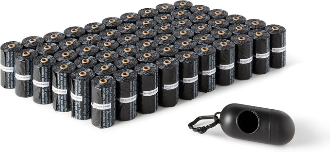 Amazon Basics Dog Poop Leak Proof Bags with Dispenser and Leash Clip, Unscented, 13" x 9", 900 Count