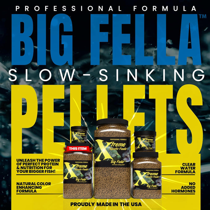 xTreme Big Fella 3.0mm Pellets: Professional Nutrition for Medium to Large Cichlids and Community Fish - USA Farm Grown Pellet Food (20oz)