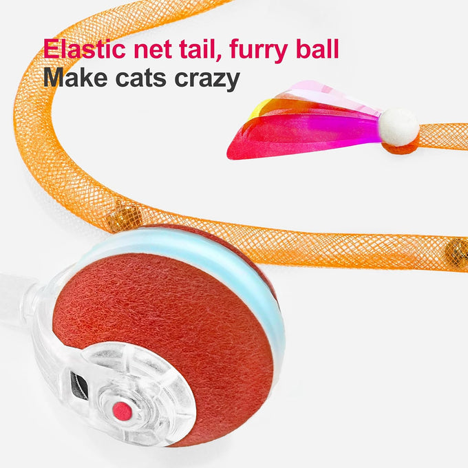 jkanti interactive cat toys for indoor cats 3rd generation agile moving cat ball with elastic mesh tail orange orange