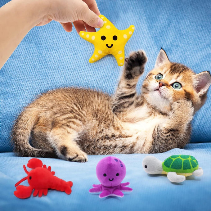 catnip toys for indoor cats kitten interactive lobster octopus crab starfish seahorse sea turtle set of 6