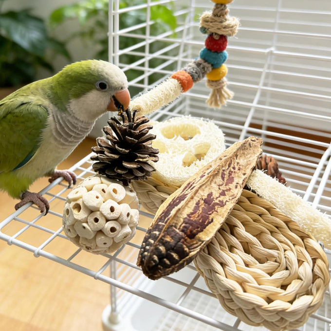natural bird toys rattan foraging box parrot cockatiel lovebird parakeet budgie medium size non-toxic material