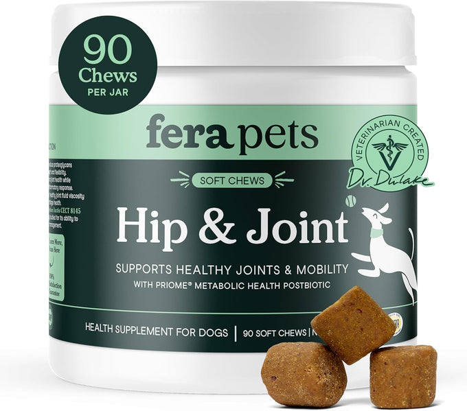 Fera Pets Hip & Joint Supplement for Dogs with Glucosamine Chondroitin MSM Green Lipped Mussel - Supports Joint Mobility and Weight