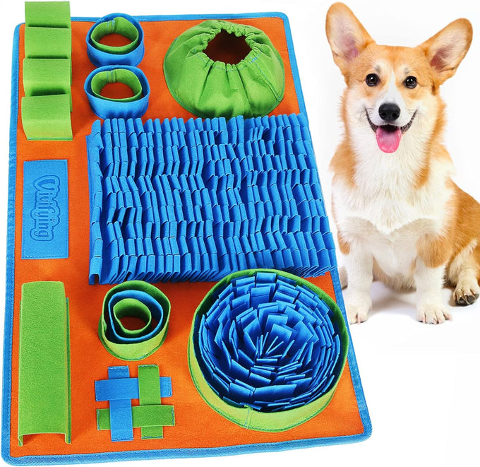 Vivifying snuffle mat for small and medium dogs, felt interactive dog puzzle toy with 8 hiding places, enrichment feeding game